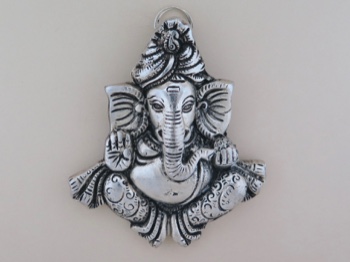 Ganesha Lord of Success White Metal Plaque