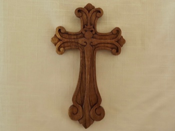 Handcarved Celtic Cross in Fleur de Lis Motif